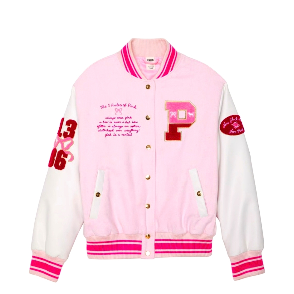 PINK x LOVESHACK FANCY BOYFRIEND VARSITY JACKET